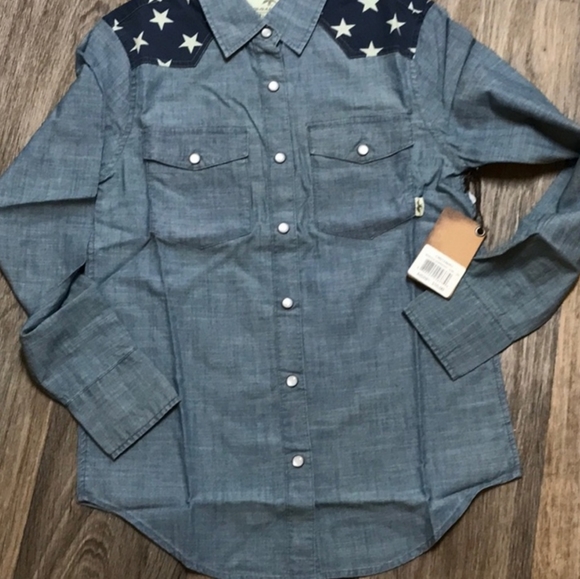 Women's Commander Life Snap Down Blue Denim Star Western Jean Shirt - Picture 13 of 16